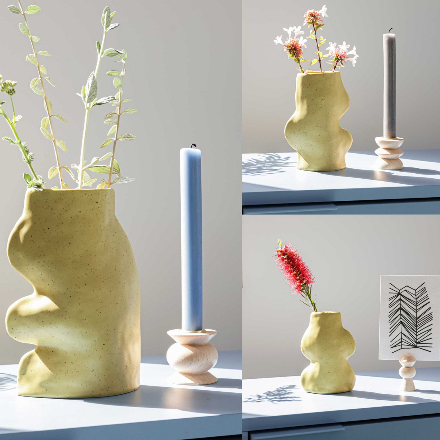 Complete Fluxo Gradient Set featuring 3 handmade ceramic vases in small, medium, and large. Artisan Portuguese design produced with solar energy, available on That Green Store