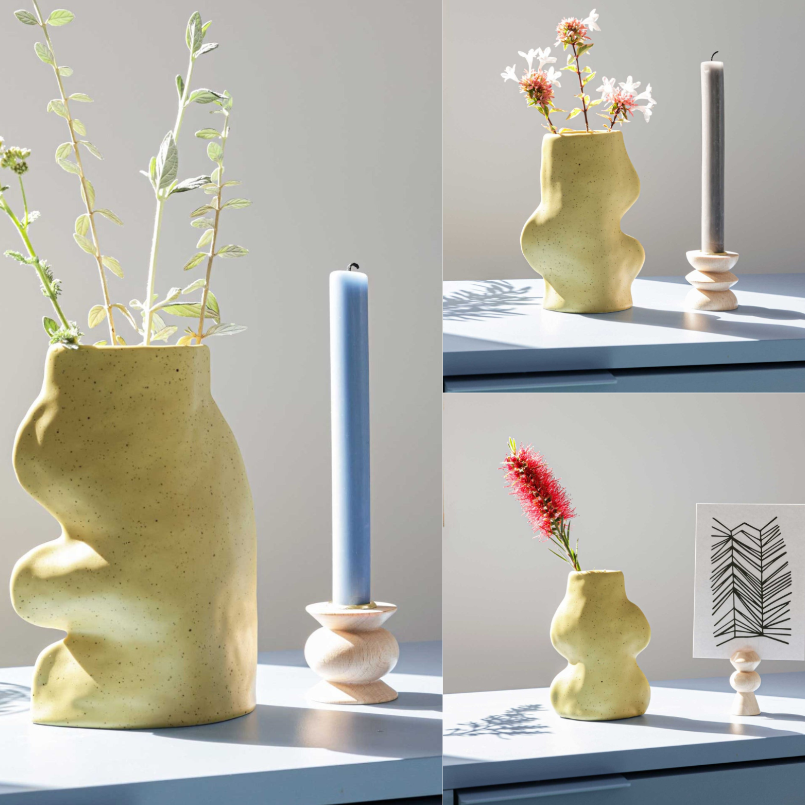 Complete Fluxo Gradient Set featuring 3 handmade ceramic vases in small, medium, and large. Artisan Portuguese design produced with solar energy, available on That Green Store
