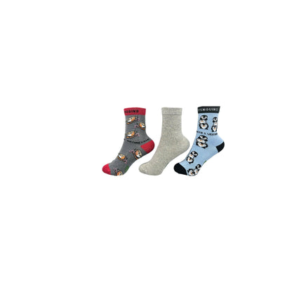 Other view of Nature's Friends 3-pack organic cotton kids socks bundle featuring penguin, robin, and plain styles | Eco Kiddies