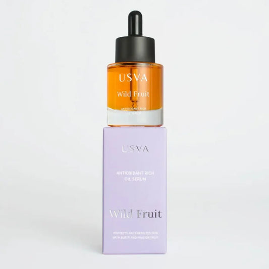 Front view of Usva cosmetics Wild Fruit Antioxidant Rich Oil Serum, 30ml with packaging