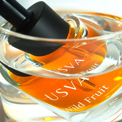 Close-up of USVA Cosmetics Wild Fruit Antioxidant Rich Oil Serum bottle