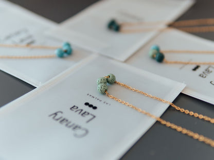 Detail of Aroma Diffuser Necklace by Canary Lava - Elegant silver chain with natural volcanic beads