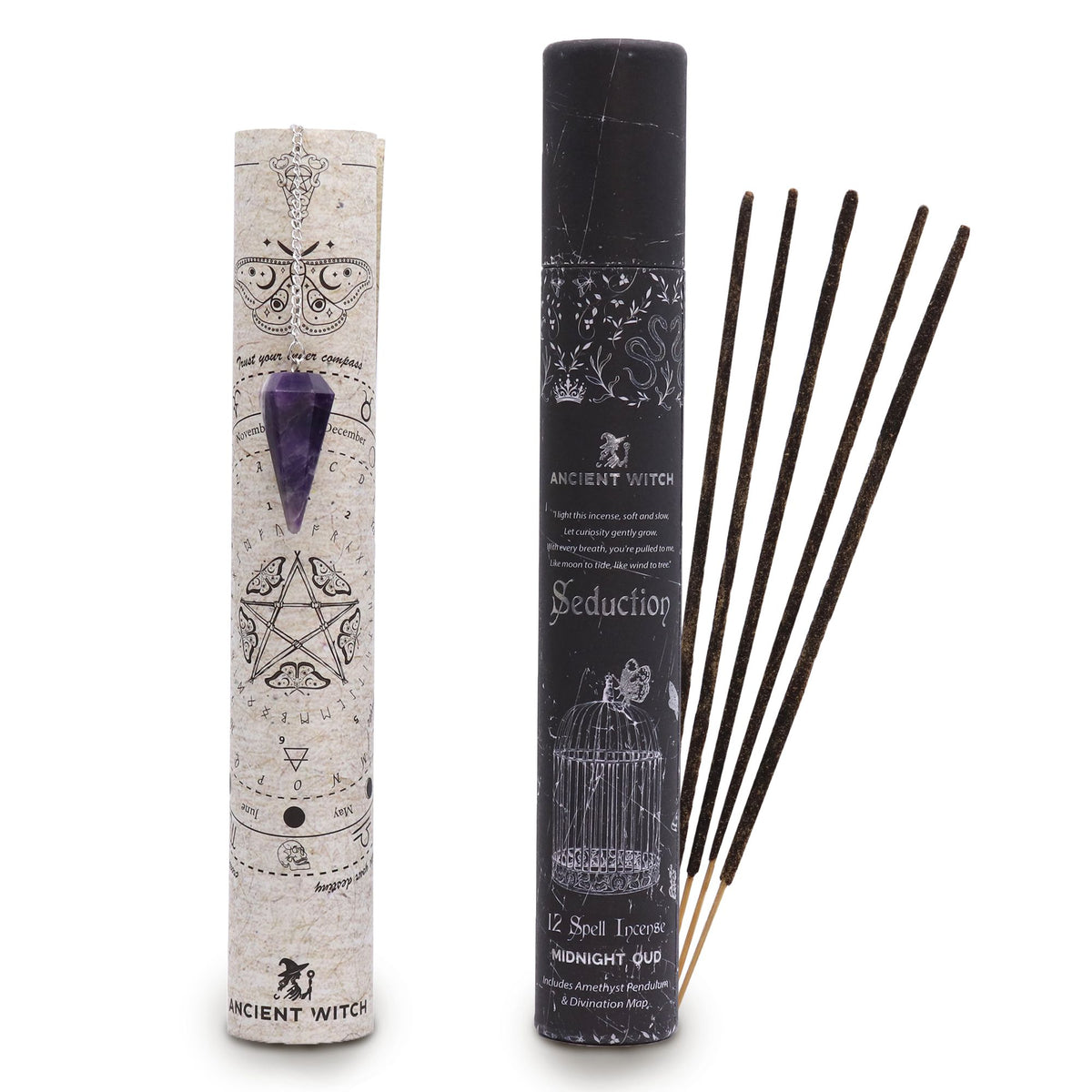Ancient Witch Spell Incense - Seduction - Amethyst Pendulum