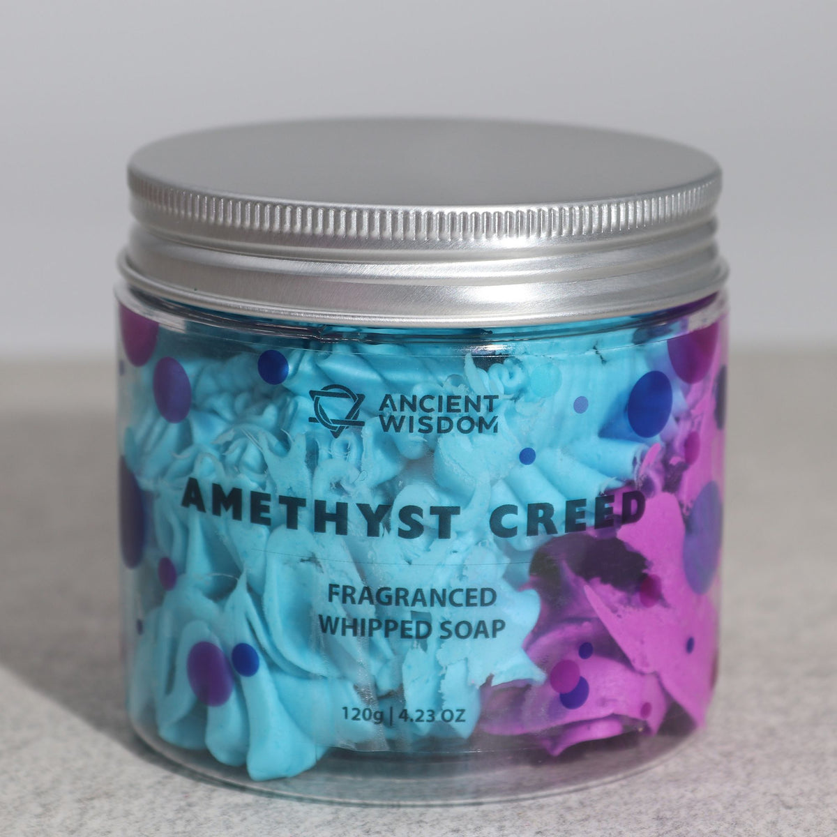 Set of 2 Amethyst Whipped Cream Soap jars scented with citrus and smoky woods