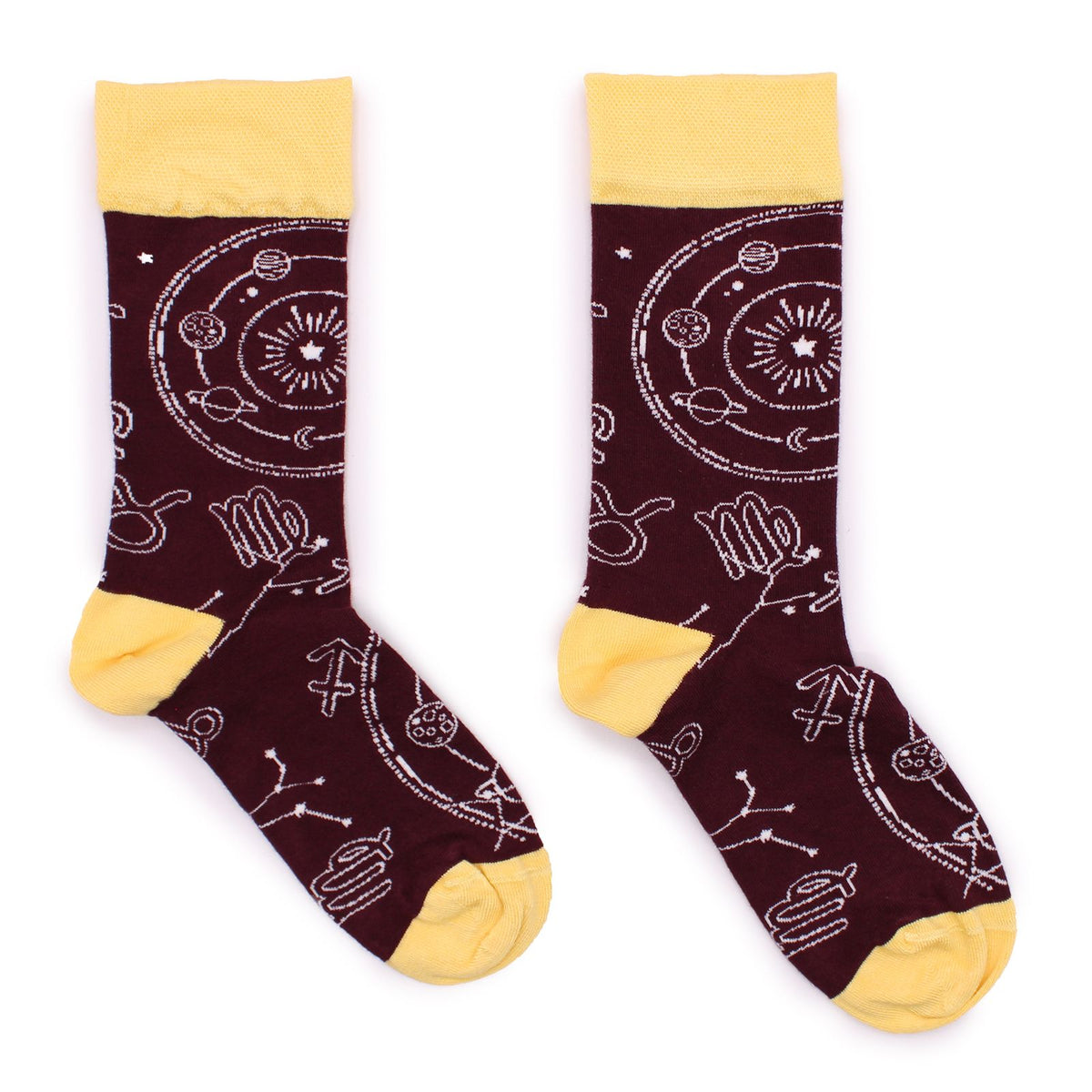 Pair of Hop Hare Zodiac bamboo socks laid flat on a clean white background