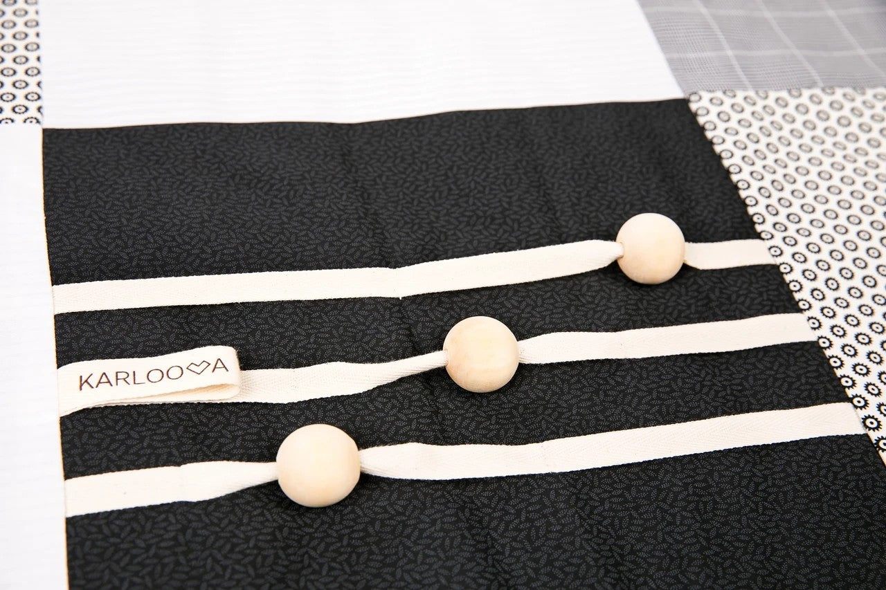 Detail of Karloova organic cotton baby activity mat with sensory play arches, 100x100cm - Black and White