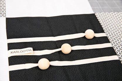 Detail of Karloova organic cotton baby activity mat with sensory play arches, 100x100cm - Black and White