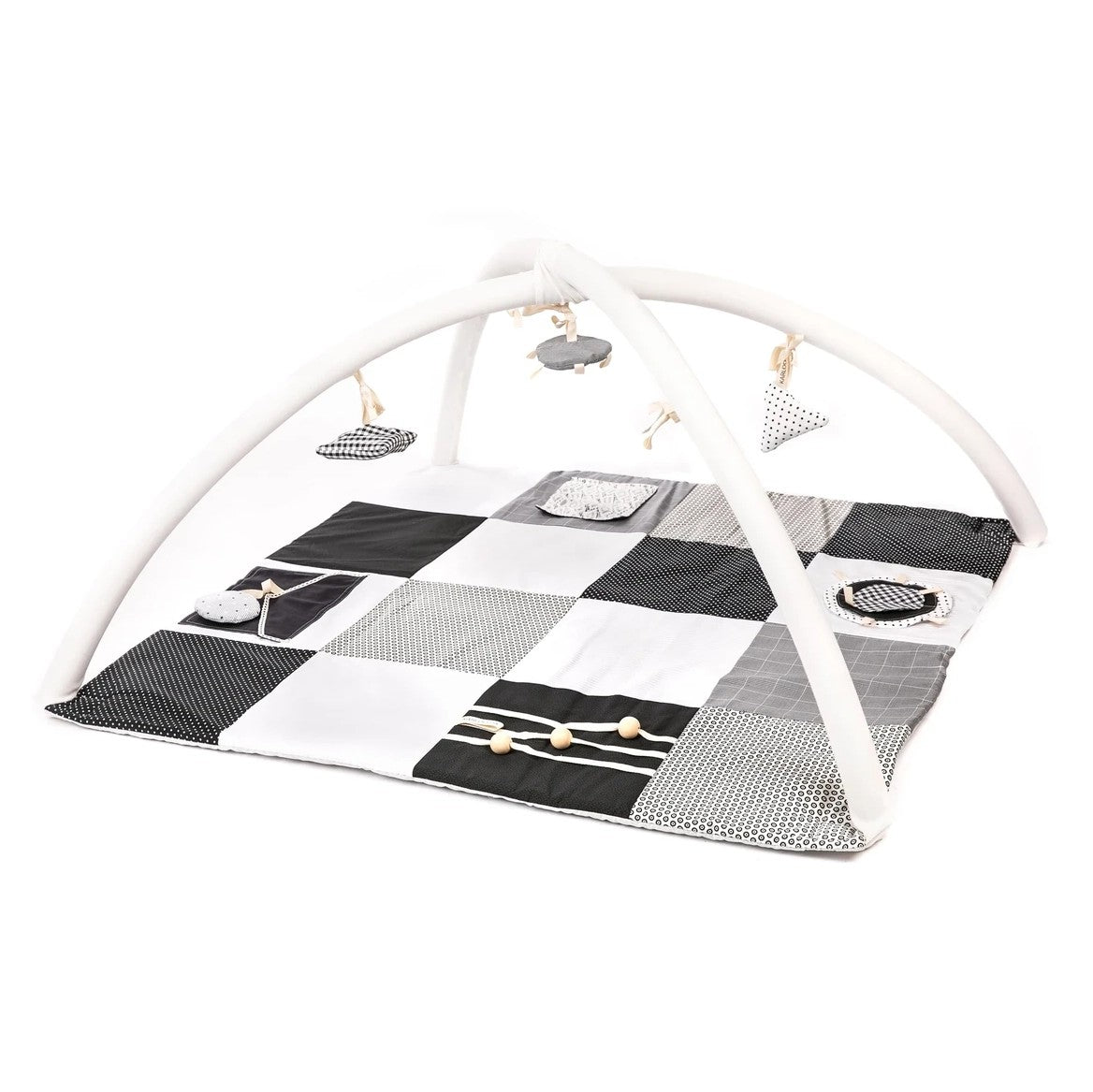 Karloova organic cotton baby activity mat with sensory play arches, 100x100cm - Black and White