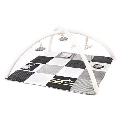 Karloova organic cotton baby activity mat with sensory play arches, 100x100cm - Black and White