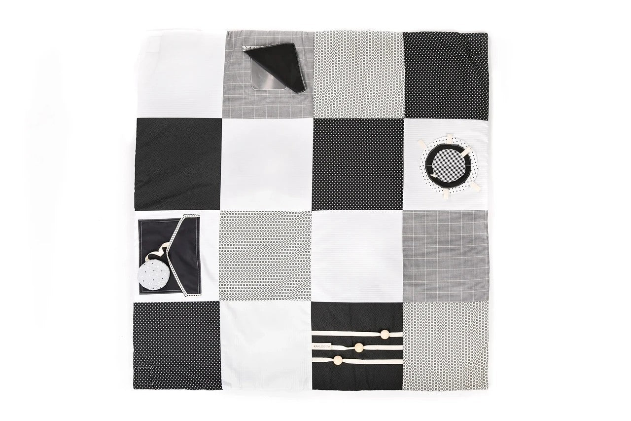 Beautiful eco-friendly baby play gym set in a modern home nursery interior, 100x100cm - Black and White