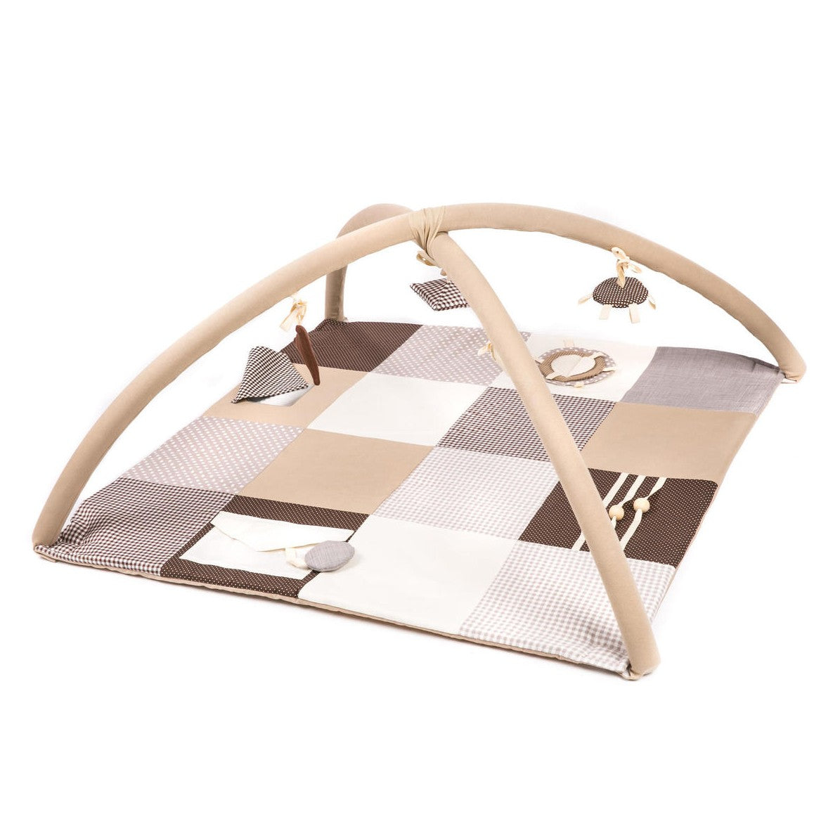 Karloova organic cotton baby activity mat with sensory play arches, 100x100cm - Brown