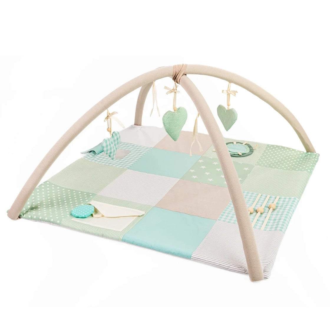 Karloova organic cotton baby activity mat with sensory play arches, 100x100cm - Mint Green