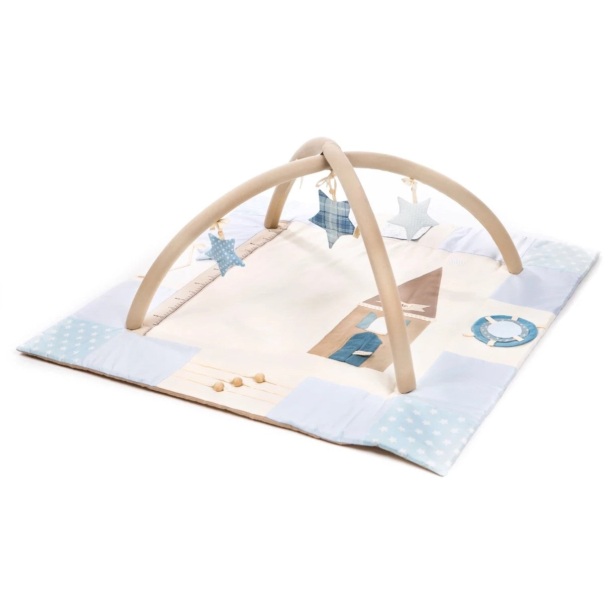 Karloova organic cotton baby activity mat with sensory play arches, 120x120cm - Blue