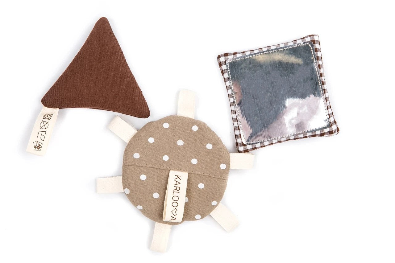 Toys of the Karloova organic cotton baby activity mat with sensory play arches 120x120cm - Brown