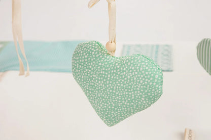 Close-up Handmade Nordic design baby play gym for newborn tummy time and exploration, 120x120cm - Mint Green