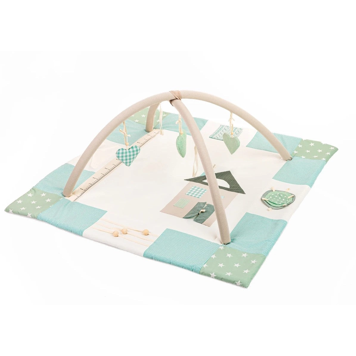 Karloova organic cotton baby activity mat with sensory play arches, 120x120cm - Mint Green