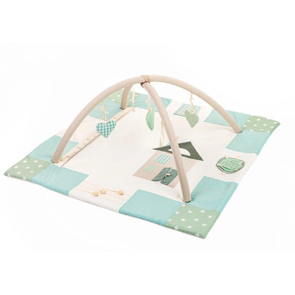Karloova organic cotton baby activity mat with sensory play arches, 120x120cm - Mint Green