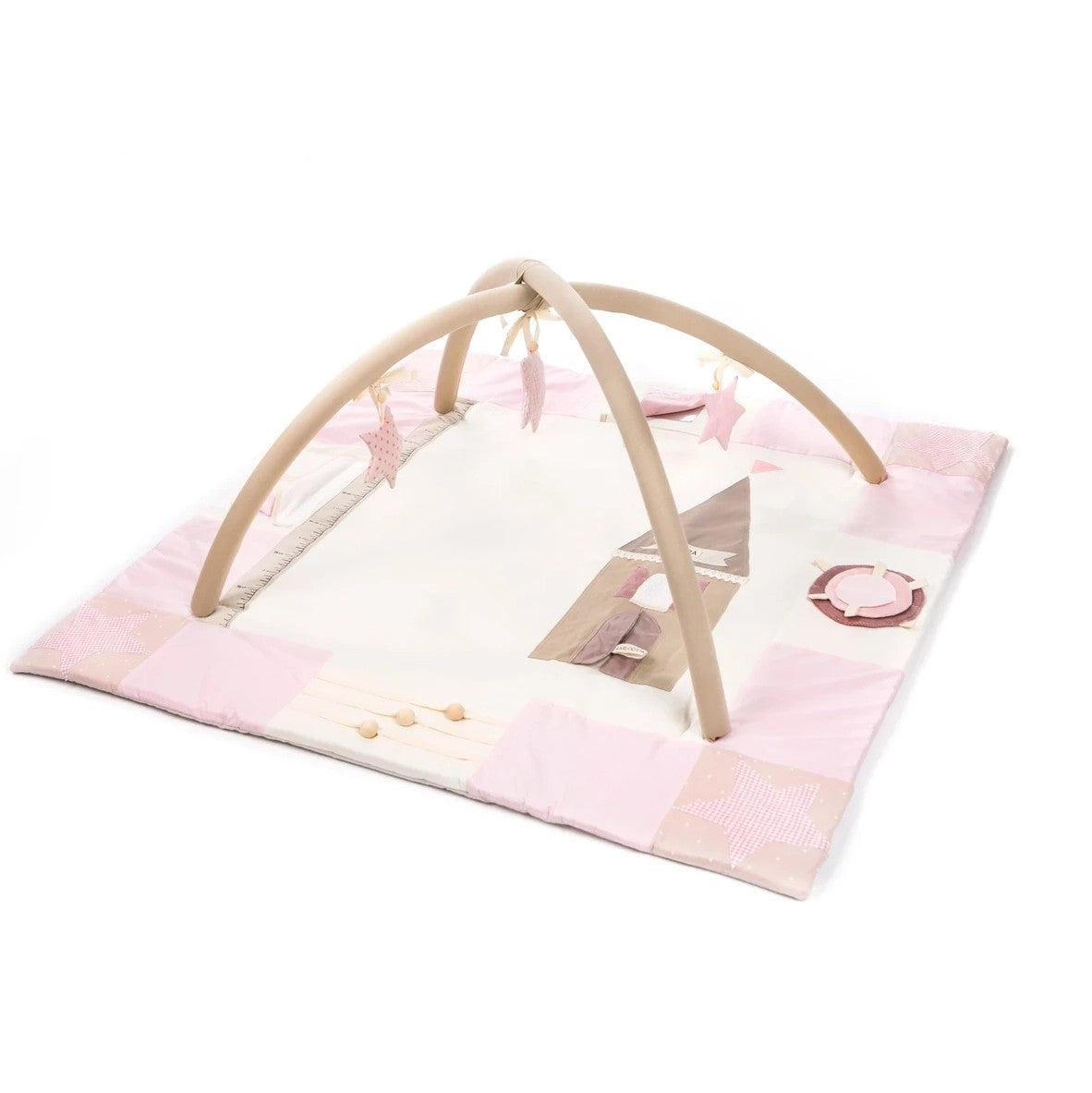 Karloova organic cotton baby activity mat with sensory play arches, 120x120cm - Pink