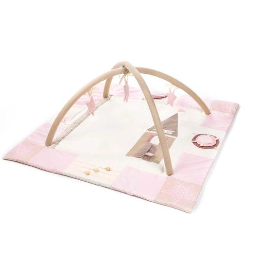 Karloova organic cotton baby activity mat with sensory play arches, 120x120cm - Pink