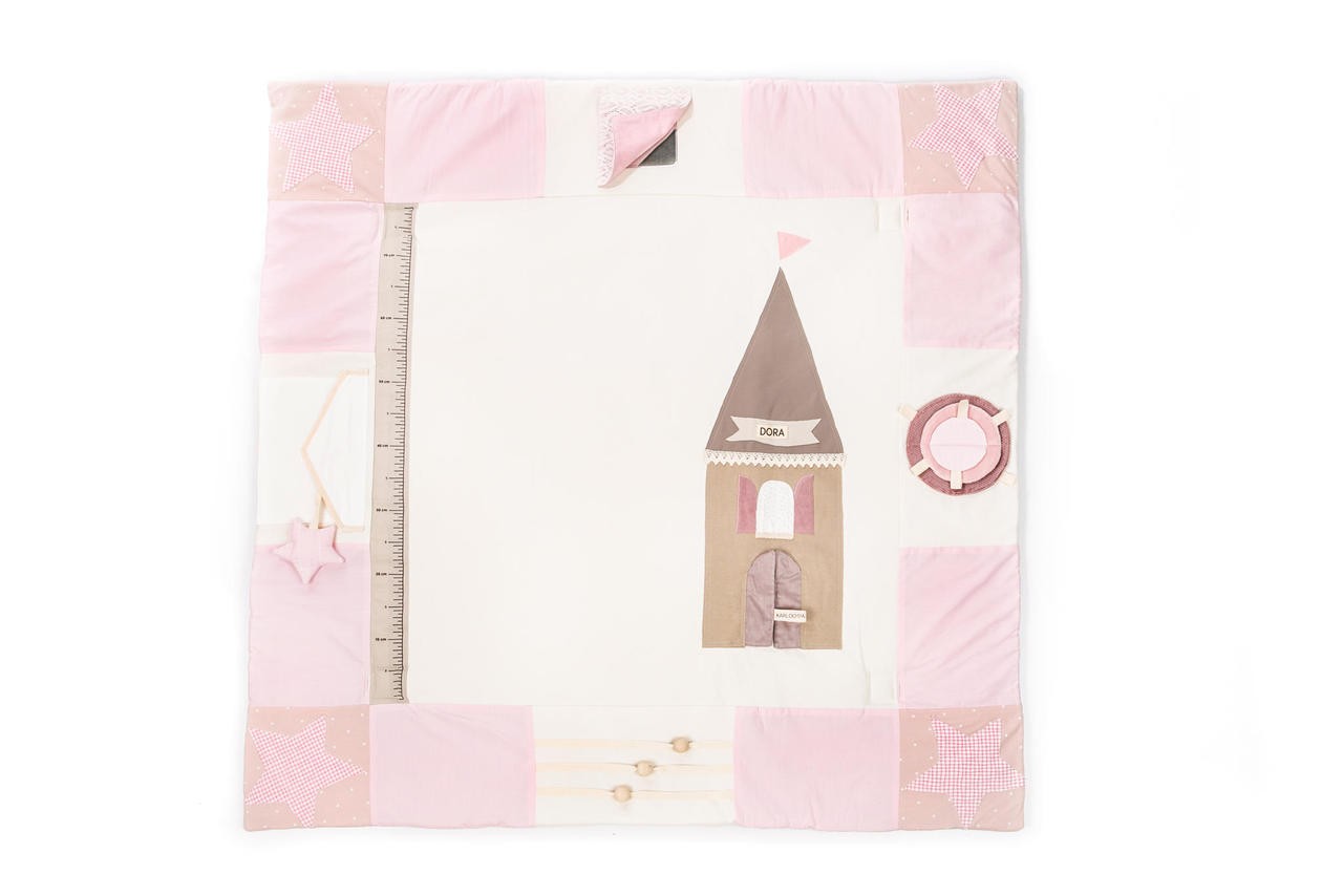 High-contrast sustainable newborn play mat for early visual developmentt, 120x120cm - Pink