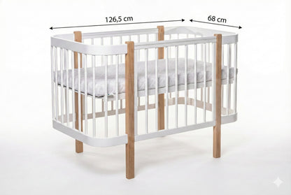 Complete KOTTO nursery set: Elin natural wood and white baby crib with mattress - Measures -