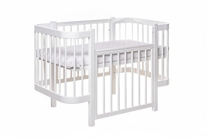 Complete KOTTO nursery set: Elin classic white baby crib with ergonomic mattress - Front view -