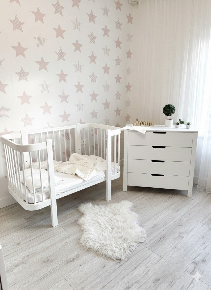 omplete KOTTO nursery set: Elin classic white baby crib with ergonomic mattress