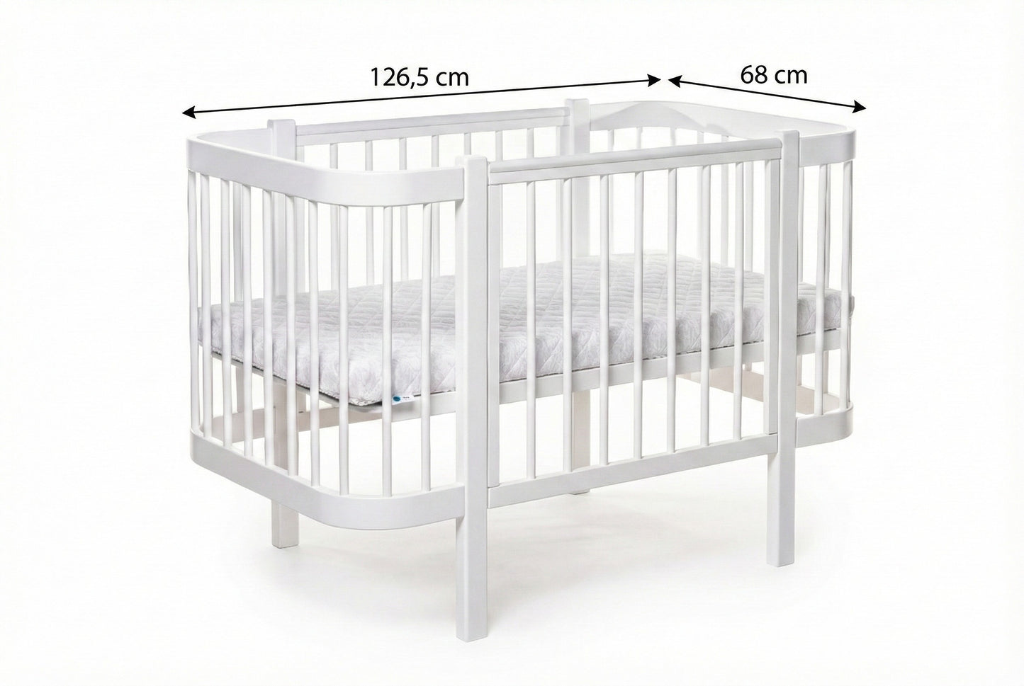 Measures of KOTTO Elin classic white wooden baby crib in a minimalist nursery