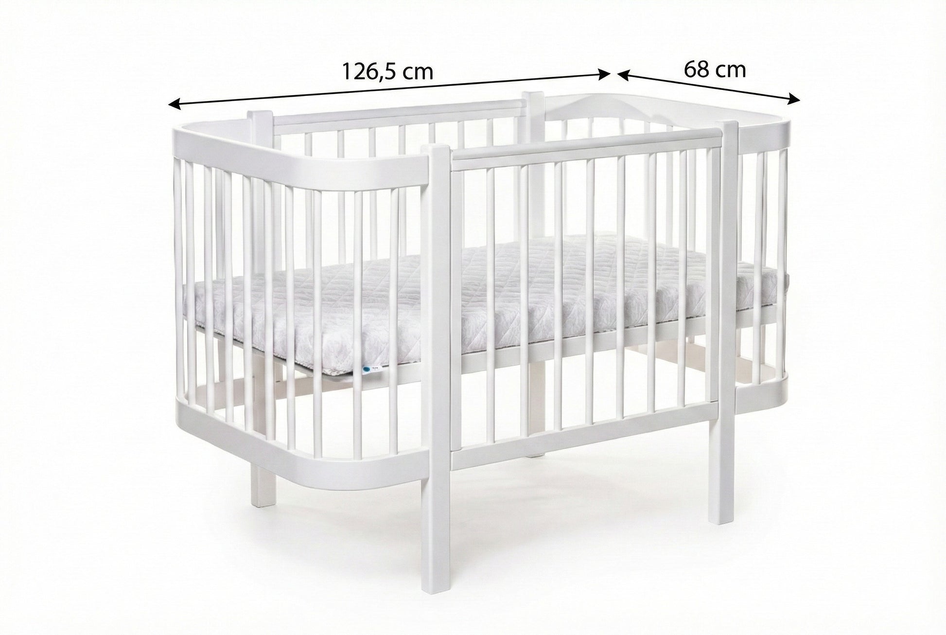 Measures of KOTTO Elin classic white wooden baby crib in a minimalist nursery