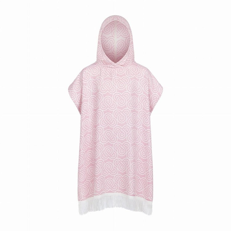 Front View of Soft bamboo baby bath poncho in Rose for toddlers- Rose