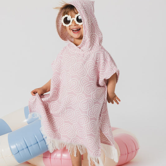 Soft bamboo baby bath poncho in  Rose for toddlers