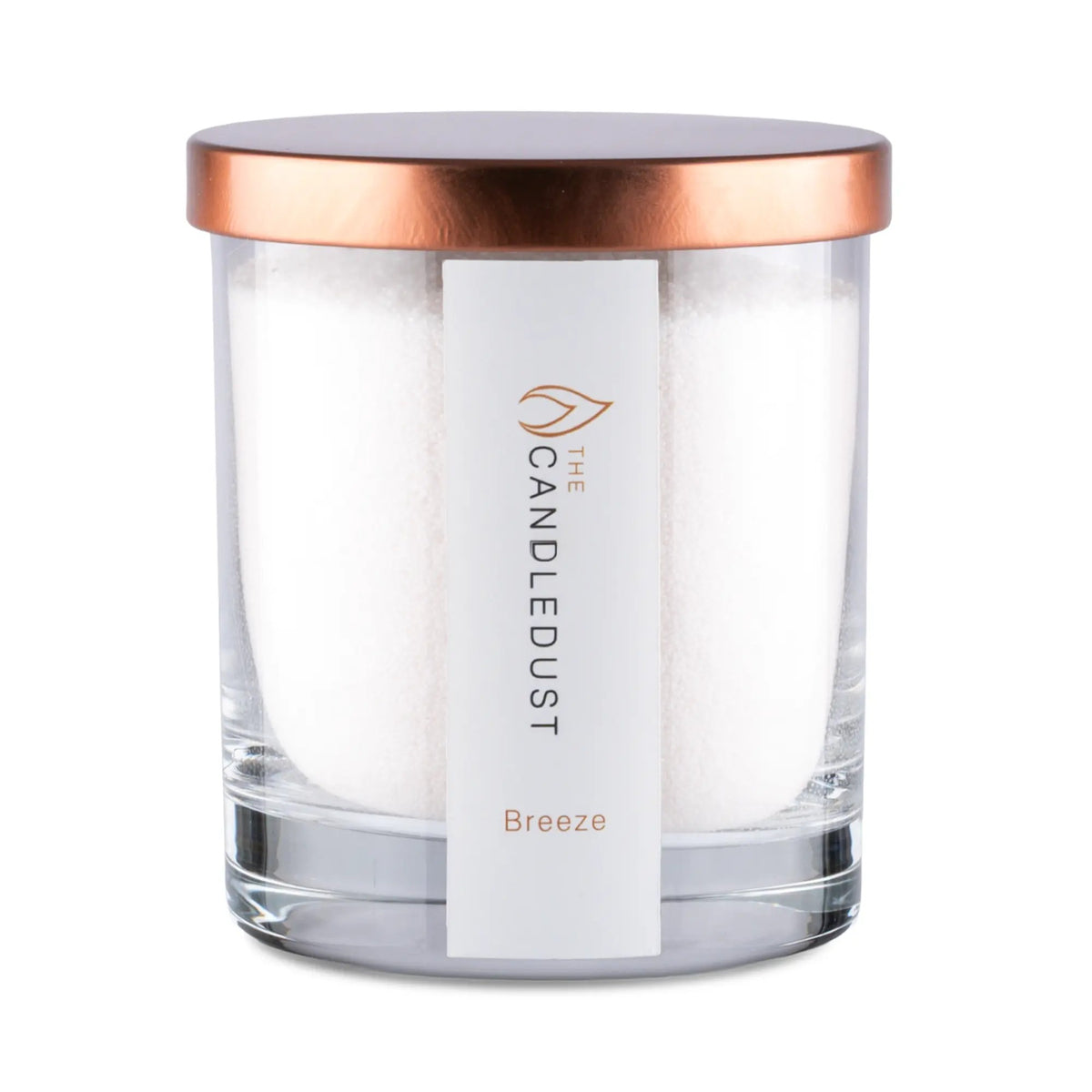 Candledust Breeze scented pearled candle in a 160g transparent glass jar with cotton wick