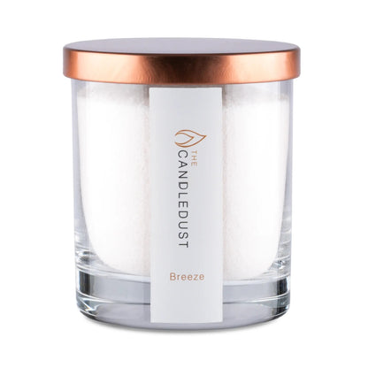 Candledust Breeze scented pearled candle in a 160g transparent glass jar with cotton wick