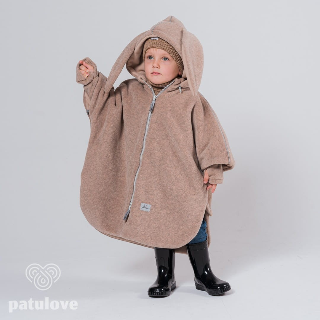 Warm hooded poncho for car seat harness access - Bunny