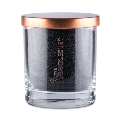 Candledust Black unscented pearled candle in a 160g transparent glass jar with natural cotton wick
