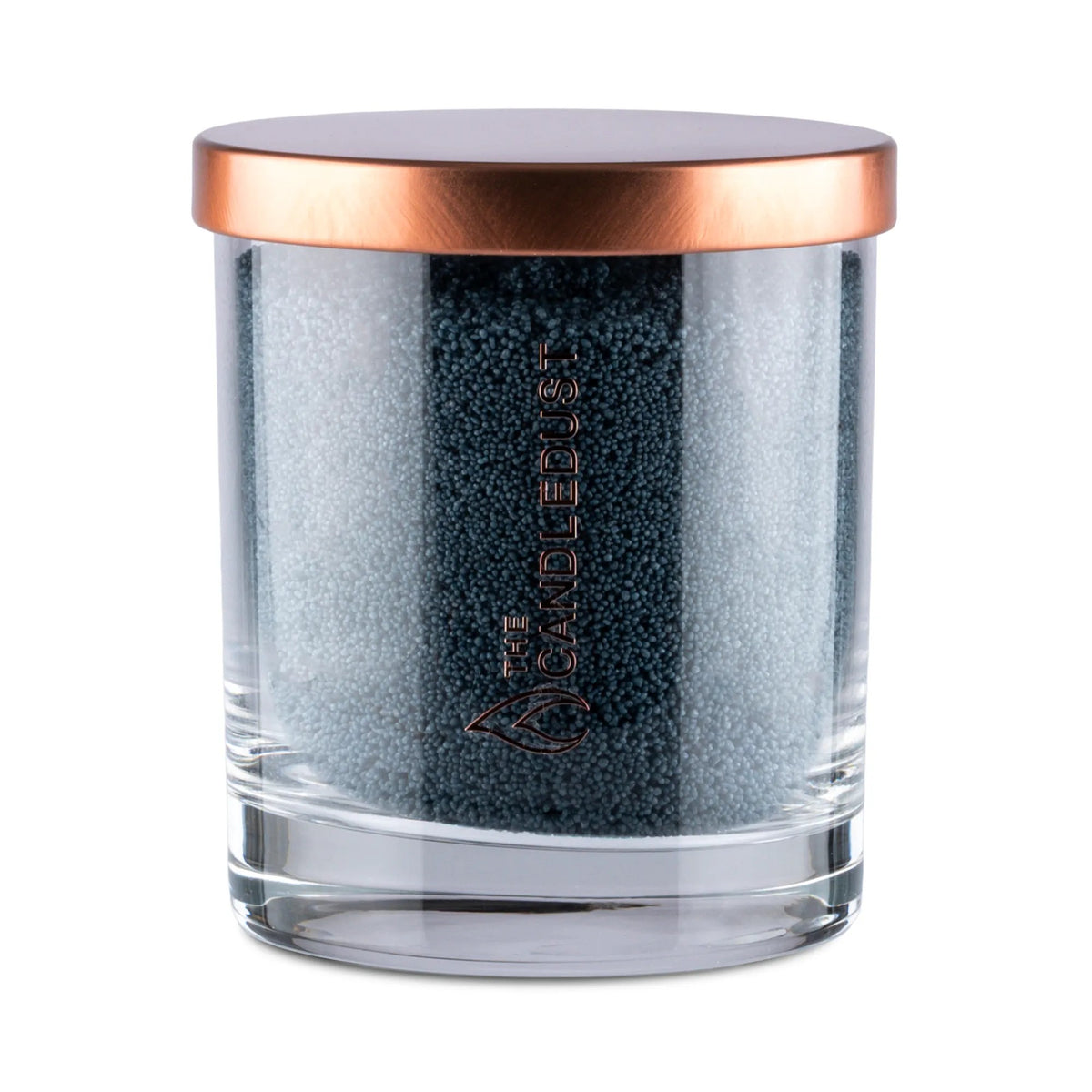 Candledust Space Grey modern unscented pearled candle in a 160g transparent glass jar with natural cotton wick