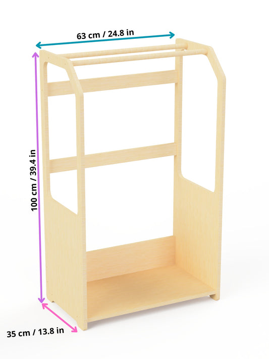 Montessori Wooden Clothes Drying Rack with Beige Storage