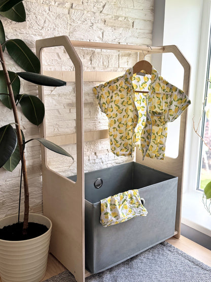 Montessori Wooden Clothes Drying Rack with Green Storage