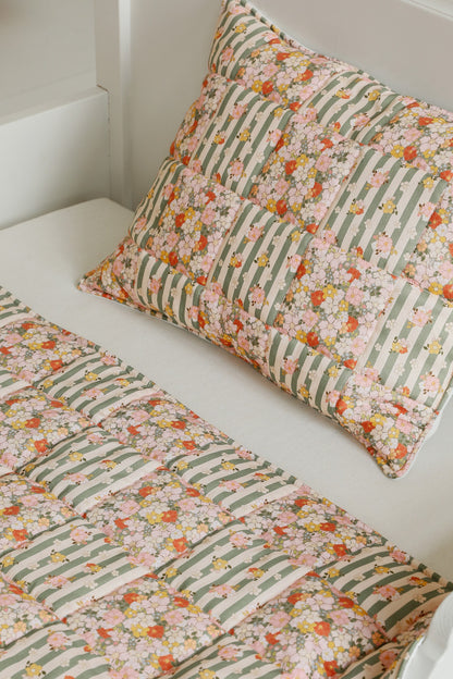 Handmade in Poland: Green Garden quilted patchwork blanket with matching pillow