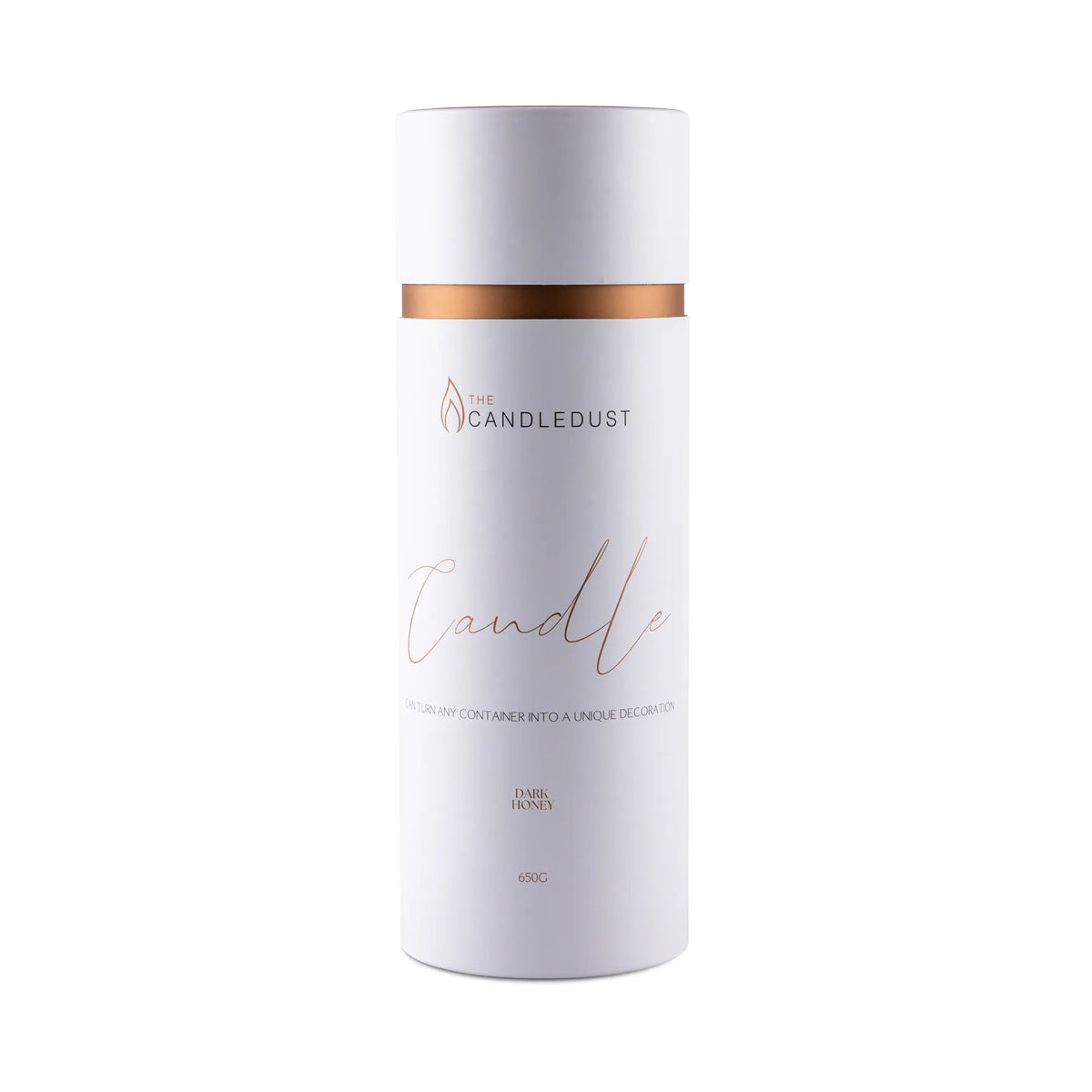 Candledust Dark Honey scented pearled candle sand in a 650g cylindrical packaging tube with cotton wicks