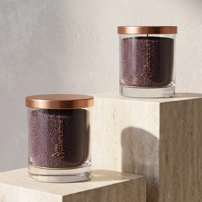 Two Candledust Dark Lilac unscented pearled candle in a 160g glass jar with cotton wick