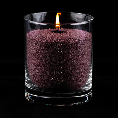 Candledust Dark Lilac unscented pearled candle in a 160g glass jar with cotton wick on a dark background