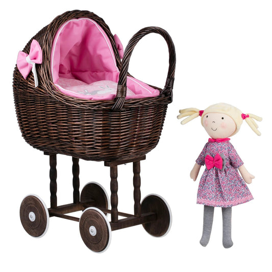 High quality dark wicker toy stroller side view