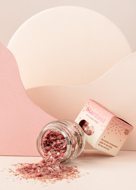 Detail of the glass jar packaging for Rose Star Dust glitter