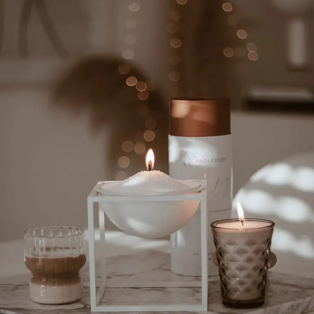 Candledust Diamond Dust candle sand tube and lit glass candles