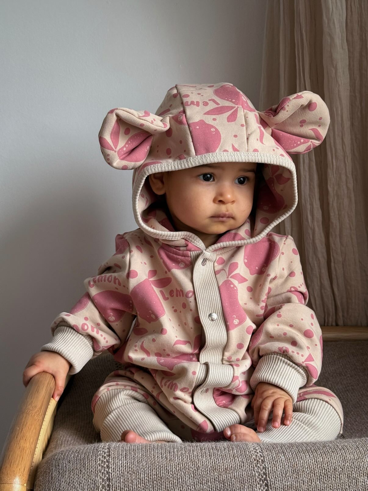 Eared Jumpsuit for Babies and Kids - Beige Lemons