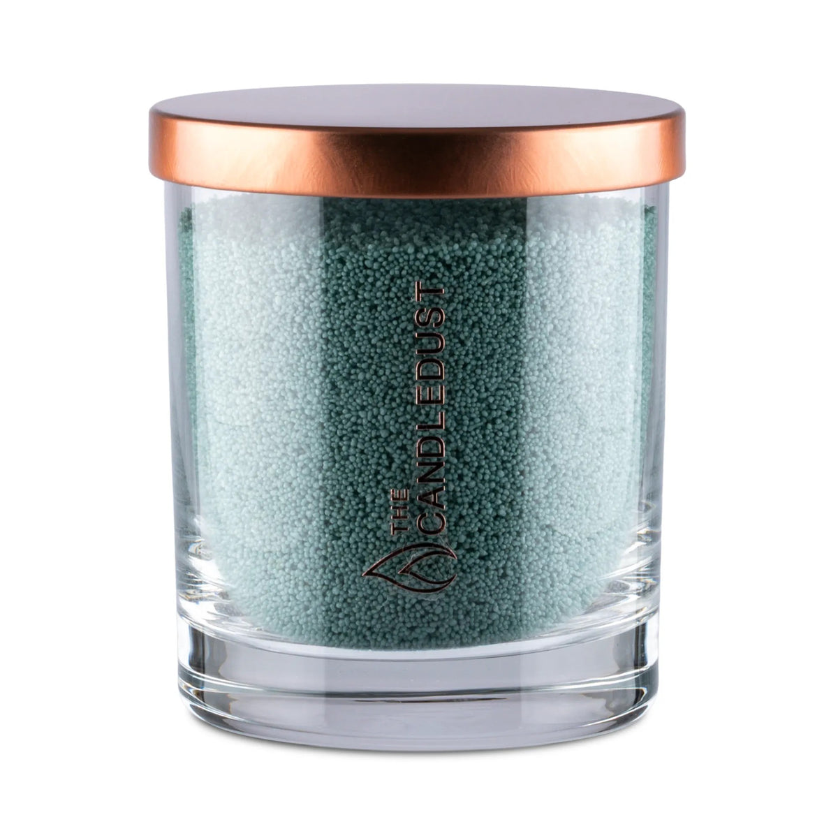Candledust Emerald Green unscented pearled candle in a 160g glass jar with cotton wick