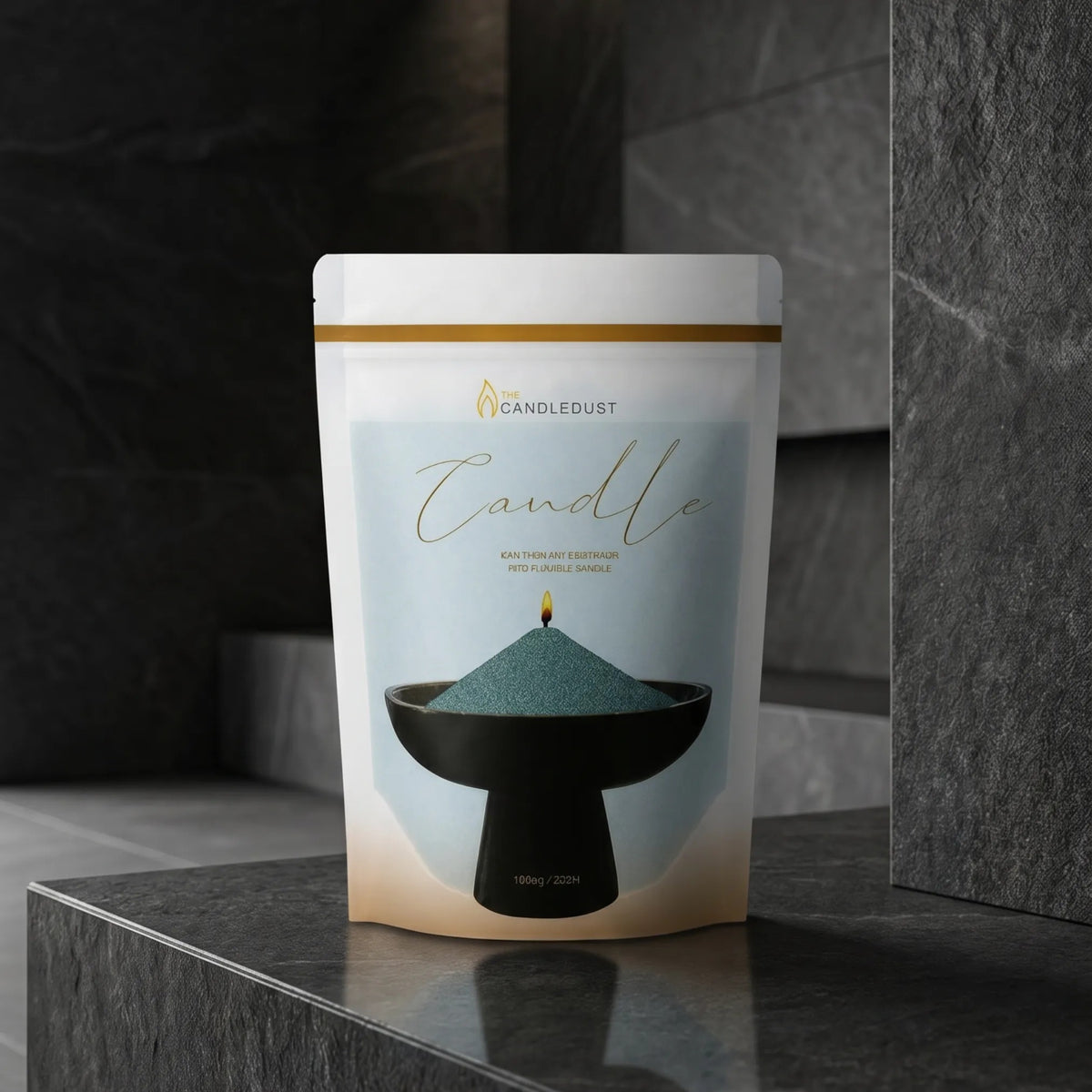 Candledust Emerald unscented pearled candle sand refill in an eco-friendly 1kg pouch on a dark marble countertop