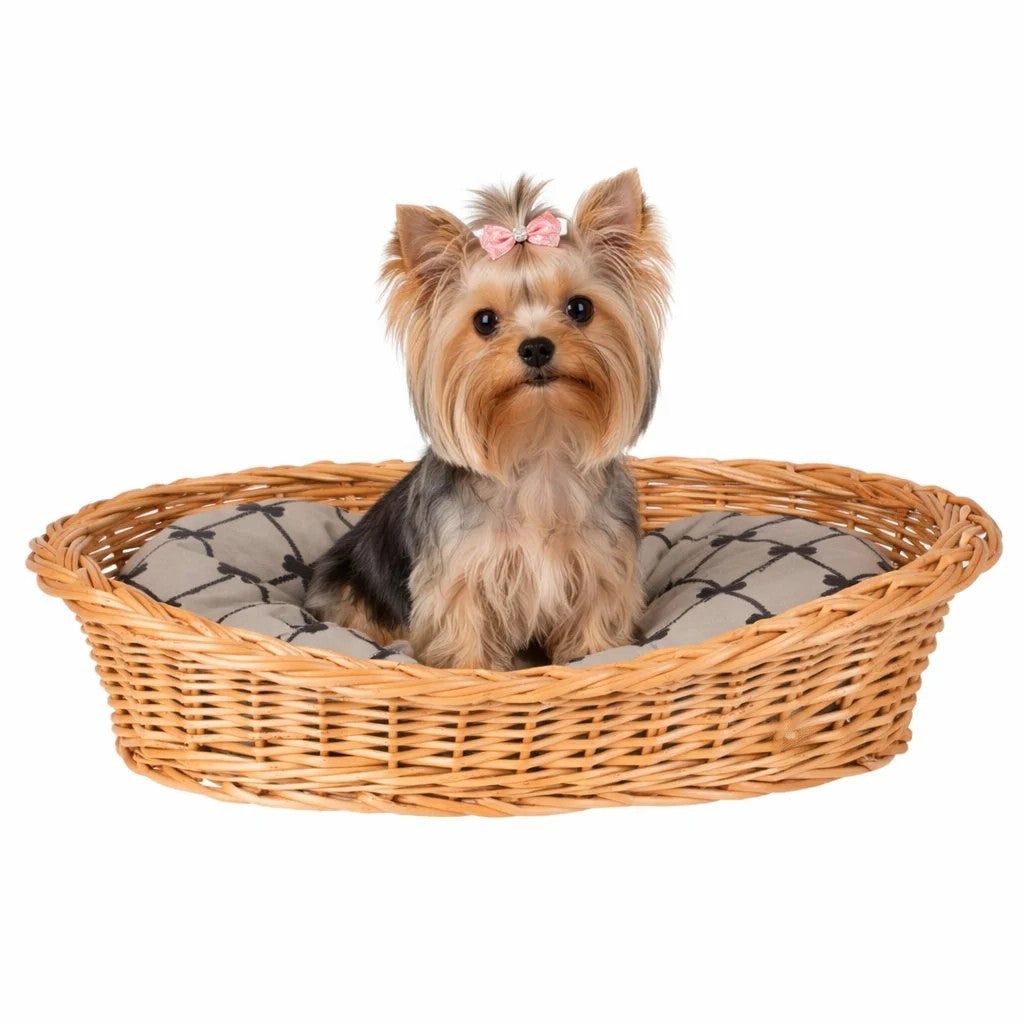 Enovia Natural Wicker Dog Bed With Grey Cushion, 70x54 cm