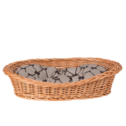 Enovia Natural Wicker Dog Bed With Grey Cushion, 80x60 cm